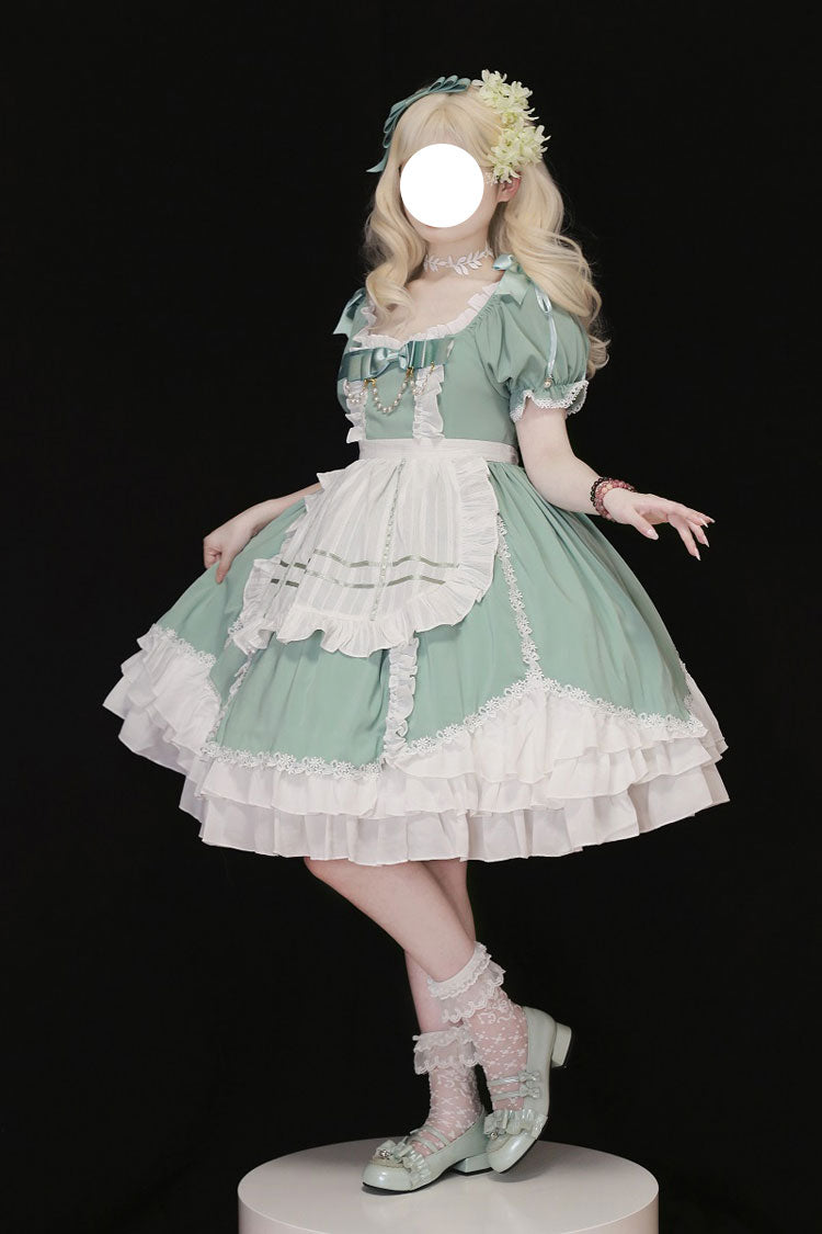 Gothic Lolita Dress - White/green Spring Wood Branches, 2 Colors, Sweet Style, Bow Detail - main product image