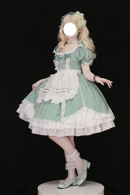 Gothic Lolita Dress - White/green Spring Wood Branches, 2 Colors, Sweet Style, Bow Detail - main product image