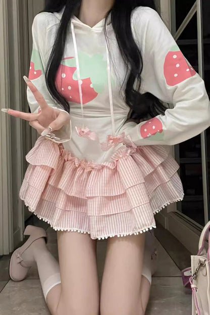 Gothic Lolita Dress - White/pink, 2 Colors, Long Sleeves, Sweet Style, Printed - additional product view 2
