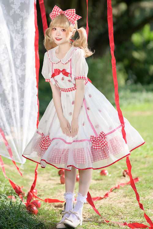 Gothic Lolita Dress - White/red Round Collar, 2 Colors, Printed, Sweet Style - additional product view 2