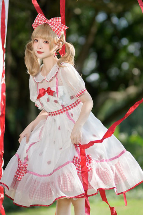 Gothic Lolita Dress - White/red Round Collar, 2 Colors, Printed, Sweet Style - additional product view 3