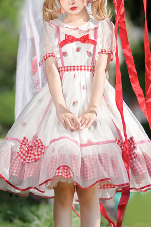 Gothic Lolita Dress - White/red Round Collar, 2 Colors, Printed, Sweet Style - main product image