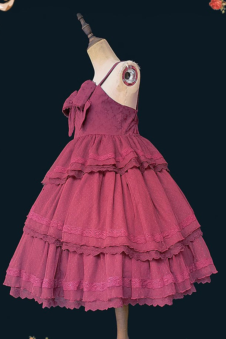 Gothic Lolita Dress - Wine, Bow Detail, Ruffled, Sweet Style - additional product view 2