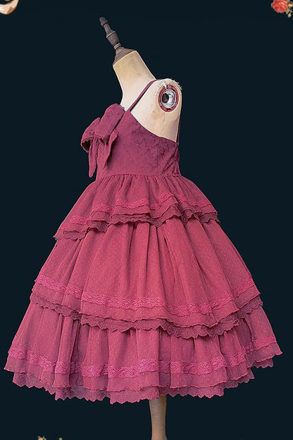 Gothic Lolita Dress - Wine, Bow Detail, Ruffled, Sweet Style - additional product view 2