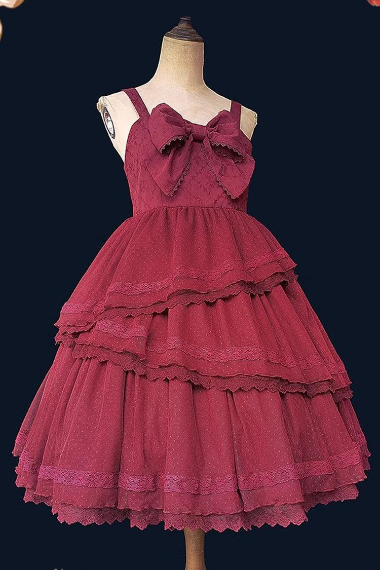 Gothic Lolita Dress - Wine, Bow Detail, Ruffled, Sweet Style - main product image