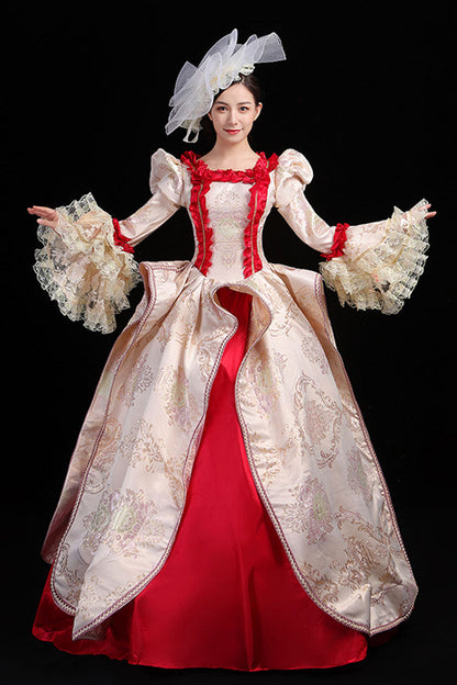 Gothic Lolita Dress - Wine/golden Stitching Court, Gold, High Waist, Printed, Embroidered - additional product view 2