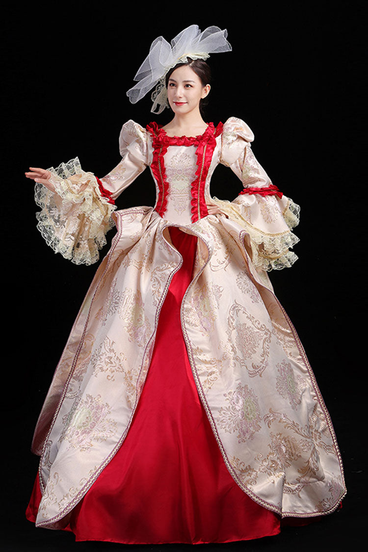 Gothic Lolita Dress - Wine/golden Stitching Court, Gold, High Waist, Printed, Embroidered - additional product view 3