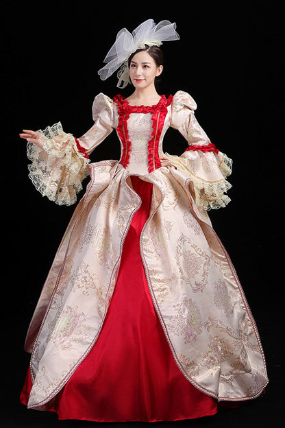 Gothic Lolita Dress - Wine/golden Stitching Court, Gold, High Waist, Printed, Embroidered - additional product view 3