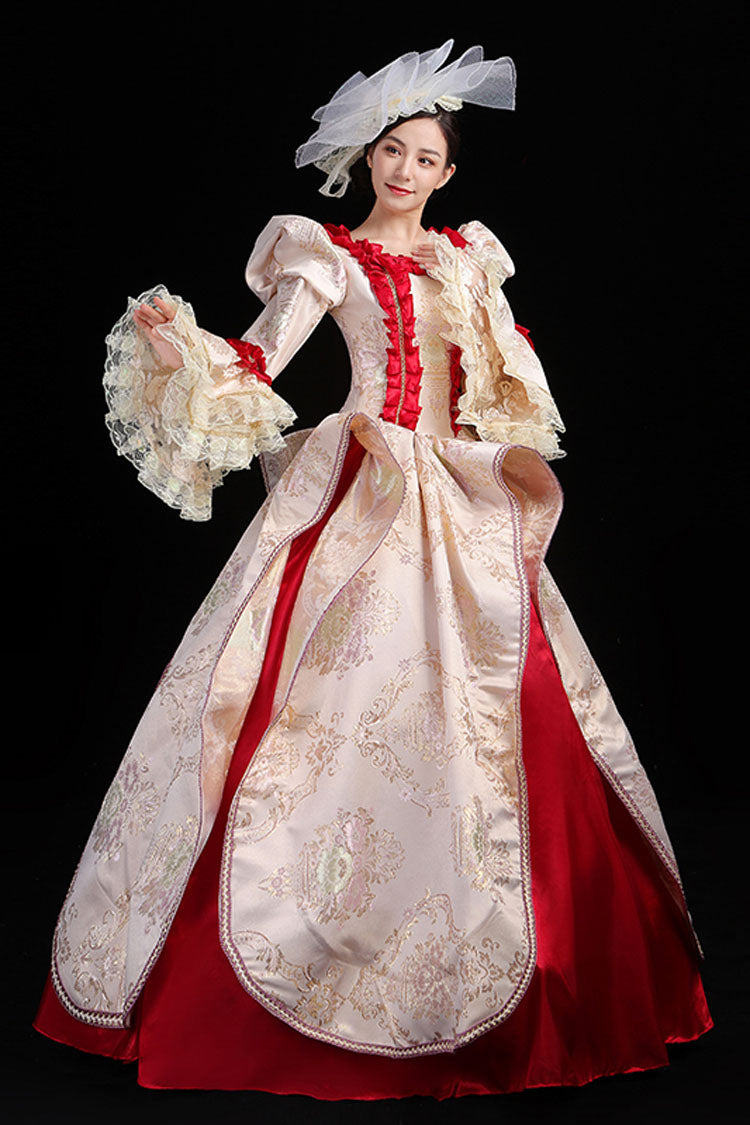 Gothic Lolita Dress - Wine/golden Stitching Court, Gold, High Waist, Printed, Embroidered - additional product view 4