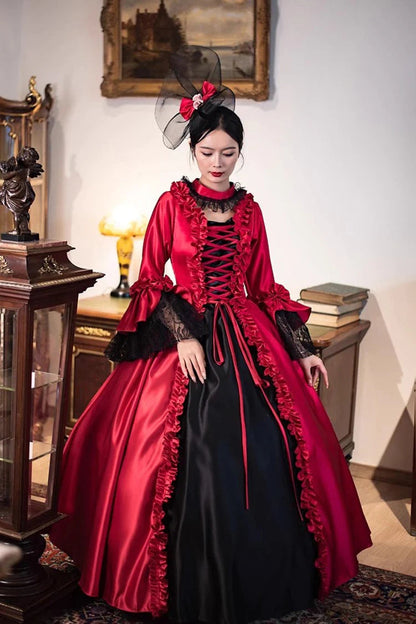 Gothic Lolita Dress - Wine Red Print Medieval Court, Red, Long Length, Victorian Style - additional product view 5
