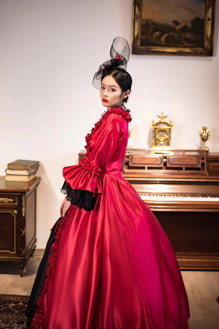 Gothic Lolita Dress - Wine Red Print Medieval Court, Red, Long Length, Victorian Style - additional product view 6