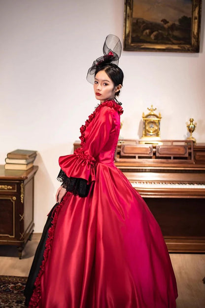 Gothic Lolita Dress - Wine Red Print Medieval Court, Red, Long Length, Victorian Style - additional product view 6