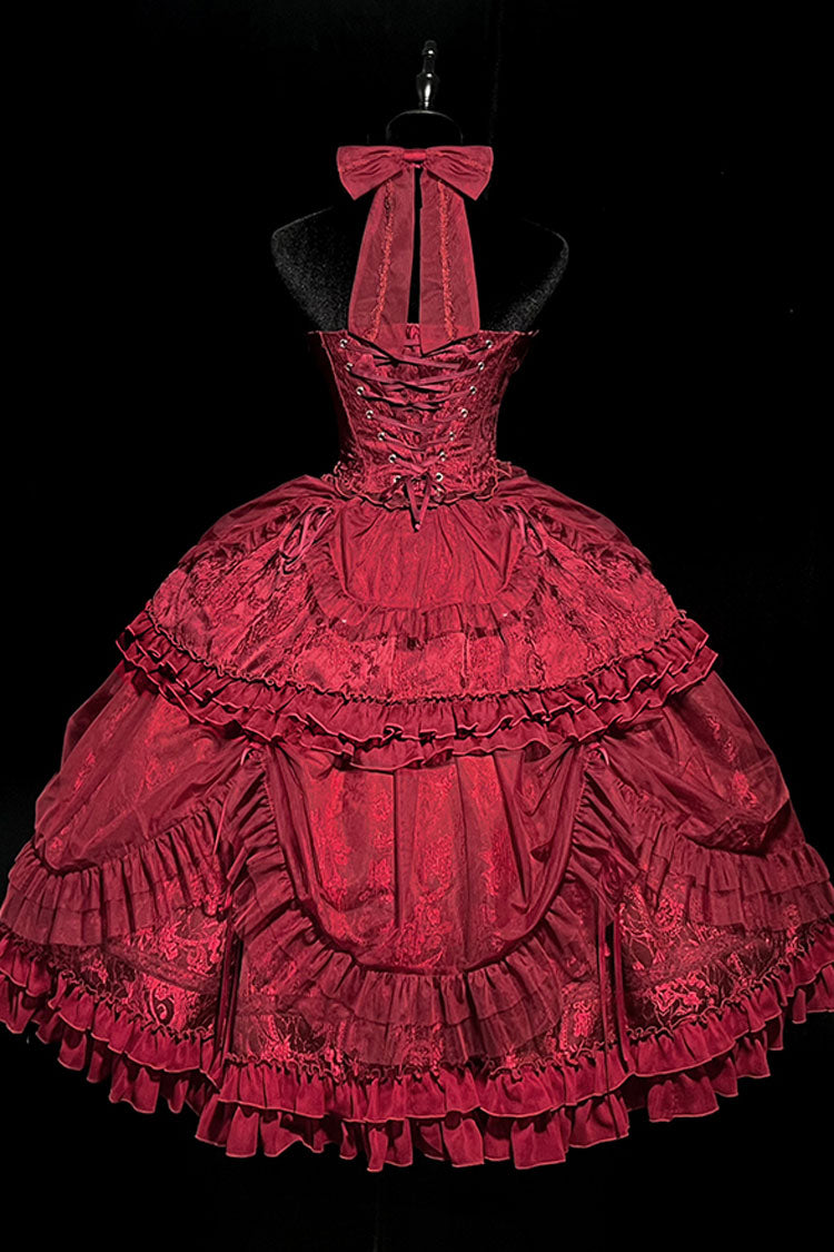 Gothic Lolita Dress - Wine Red, Red, Ruffled, Lace-Up, Cross Detail - additional product view 10