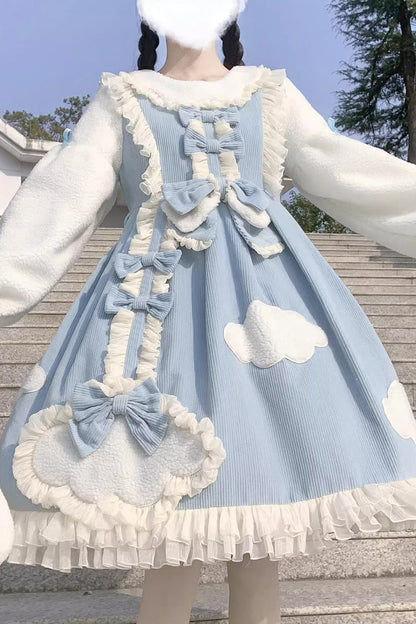 Gothic Lolita Dress - Winter Clouds Clear Up, 2 Colors, Long Sleeves, Sweet Style - additional product view 2