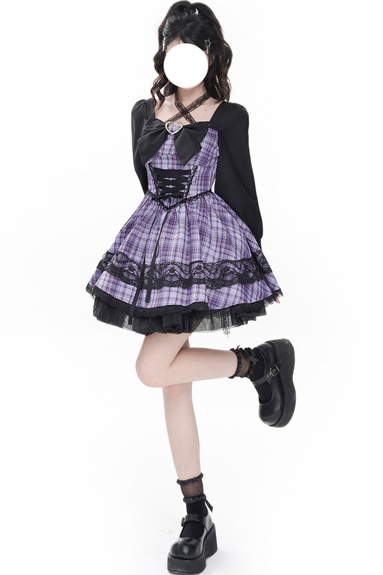 Gothic Lolita Dress - Witch Time, Purple, Plaid, Printed, Long Sleeves - additional product view 2