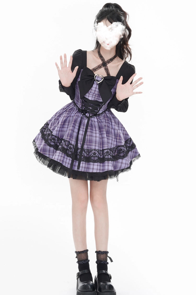 Gothic Lolita Dress - Witch Time, Purple, Plaid, Printed, Long Sleeves - additional product view 3