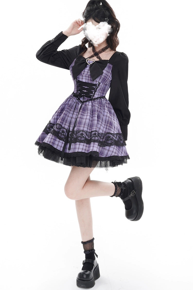 Gothic Lolita Dress - Witch Time, Purple, Plaid, Printed, Long Sleeves - additional product view 4