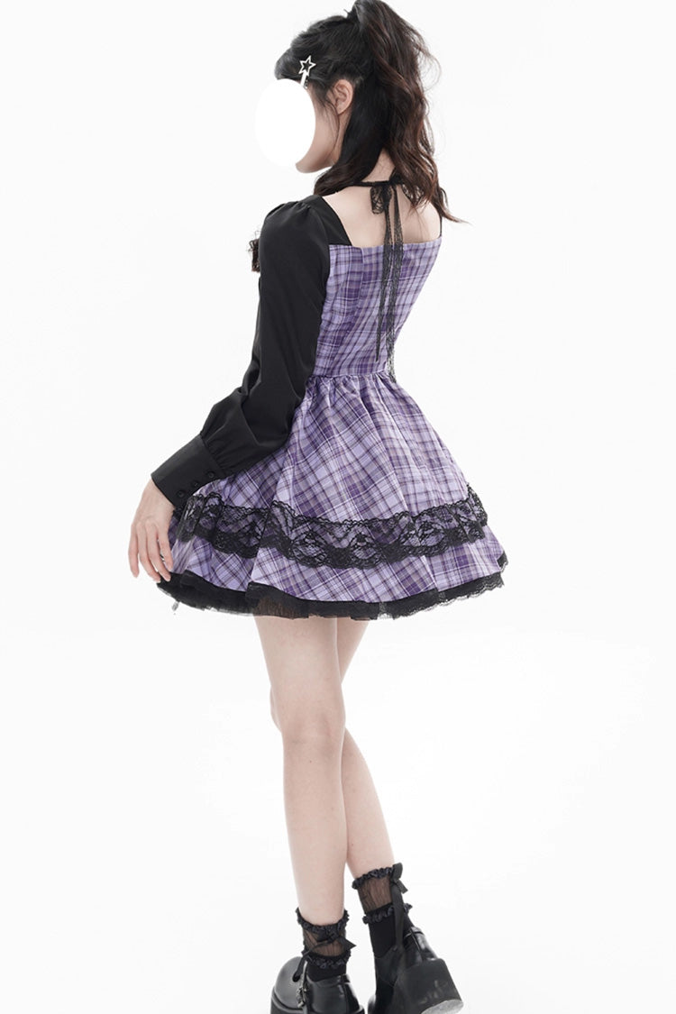 Gothic Lolita Dress - Witch Time, Purple, Plaid, Printed, Long Sleeves - additional product view 5
