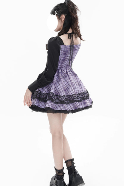 Gothic Lolita Dress - Witch Time, Purple, Plaid, Printed, Long Sleeves - additional product view 5