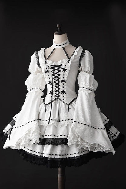 Gothic Lolita Dress - Witch, White, Detachable Detail, Long Sleeves, Bow Detail - additional product view 3
