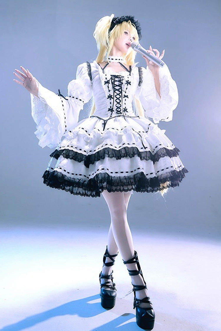 Gothic Lolita Dress - Witch, White, Detachable Detail, Long Sleeves, Bow Detail - main product image