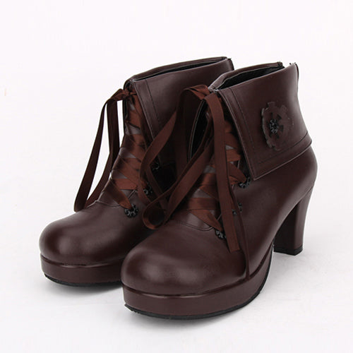 Gothic Lolita High Heels - Lace Up High Heel, Brown, Classic Style, Lace Trim - additional product view 2
