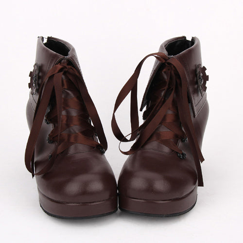 Gothic Lolita High Heels - Lace Up High Heel, Brown, Classic Style, Lace Trim - additional product view 3