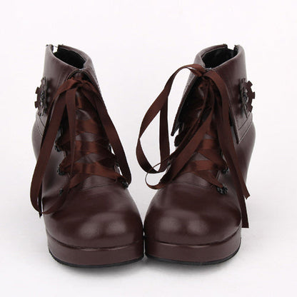 Gothic Lolita High Heels - Lace Up High Heel, Brown, Classic Style, Lace Trim - additional product view 3