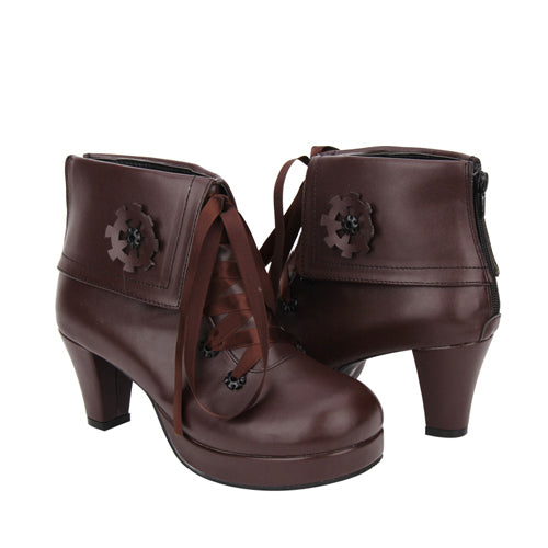 Gothic Lolita High Heels - Lace Up High Heel, Brown, Classic Style, Lace Trim - additional product view 4