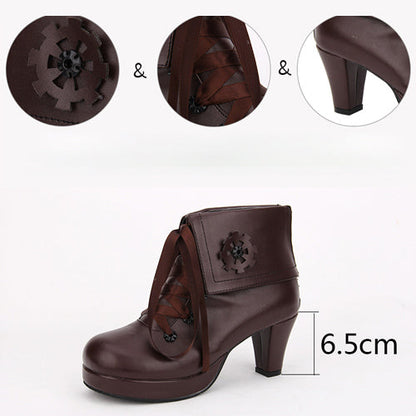 Gothic Lolita High Heels - Lace Up High Heel, Brown, Classic Style, Lace Trim - additional product view 5