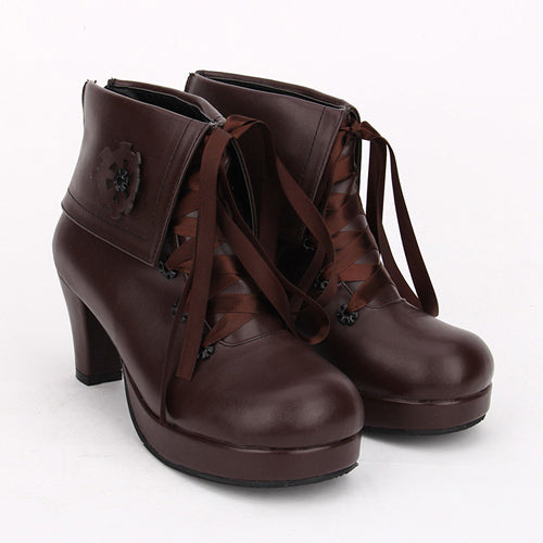Gothic Lolita High Heels - Lace Up High Heel, Brown, Classic Style, Lace Trim - main product image