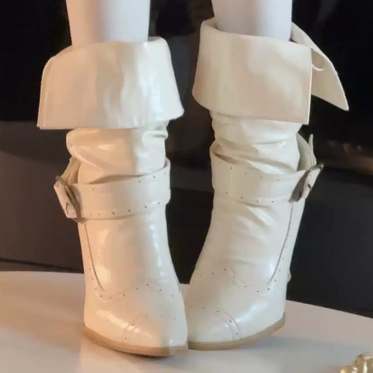 Gothic Lolita High Heels - Retro Faux Leather Pointed, 3 Colors, Sweet Style - 34 Beige / 35 Beige / 36 Beige option