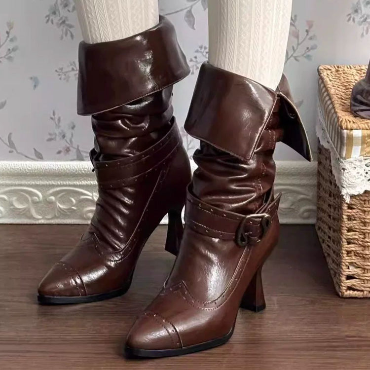 Gothic Lolita High Heels - Retro Faux Leather Pointed, 3 Colors, Sweet Style - 34 Light-Brown / 35 Light-Brown / 36 Light-Brown option