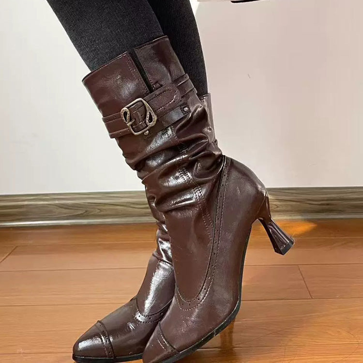 Gothic Lolita High Heels - Retro Faux Leather Pointed, 3 Colors, Sweet Style - additional product view 6