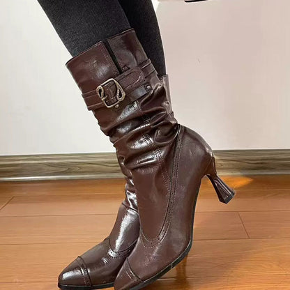 Gothic Lolita High Heels - Retro Faux Leather Pointed, 3 Colors, Sweet Style - additional product view 6
