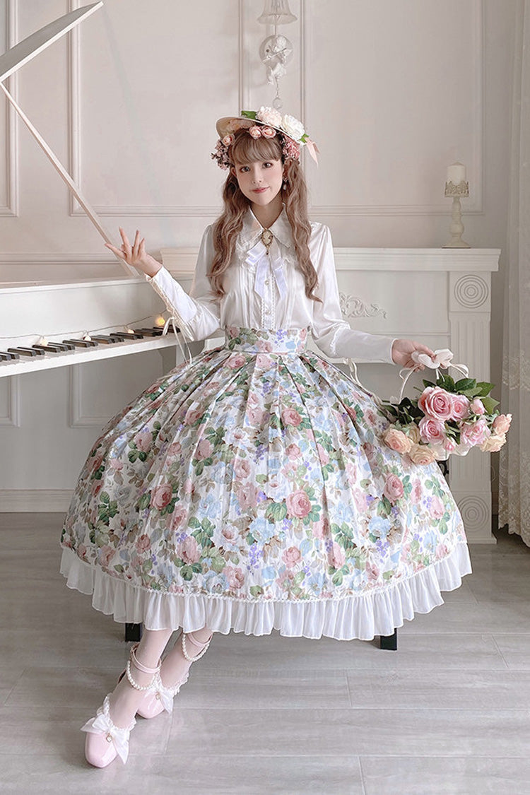 Gothic Lolita Skirt - Afternoon Tea, White, Sweet Style, Ruffled, Printed - additional product view 2