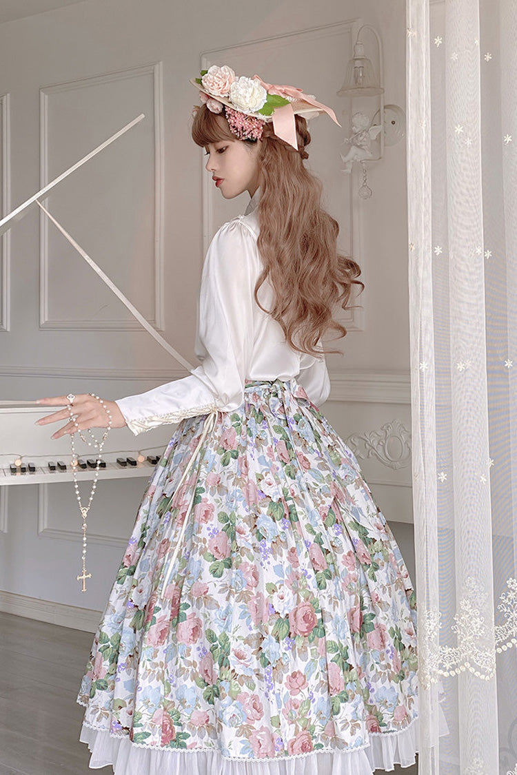 Gothic Lolita Skirt - Afternoon Tea, White, Sweet Style, Ruffled, Printed - additional product view 3