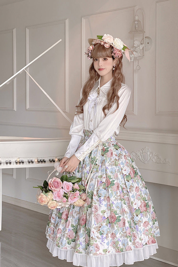 Gothic Lolita Skirt - Afternoon Tea, White, Sweet Style, Ruffled, Printed - additional product view 4