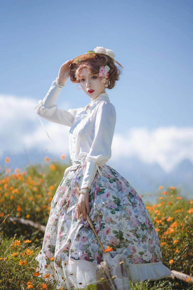 Gothic Lolita Skirt - Afternoon Tea, White, Sweet Style, Ruffled, Printed - additional product view 6