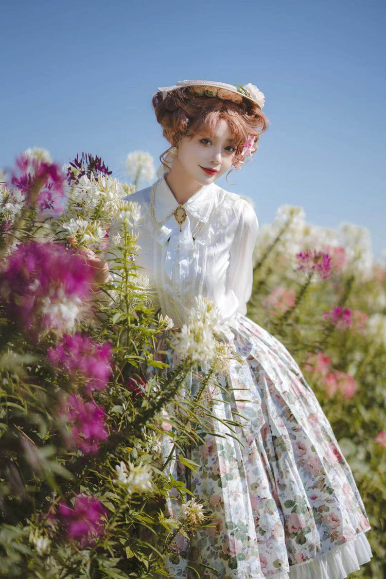 Gothic Lolita Skirt - Afternoon Tea, White, Sweet Style, Ruffled, Printed - additional product view 8