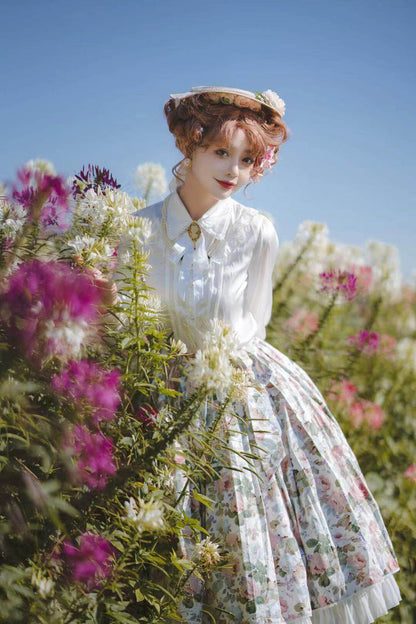 Gothic Lolita Skirt - Afternoon Tea, White, Sweet Style, Ruffled, Printed - additional product view 8