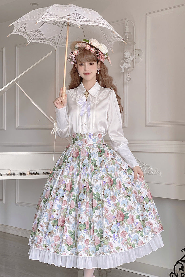 Gothic Lolita Skirt - Afternoon Tea, White, Sweet Style, Ruffled, Printed - main product image