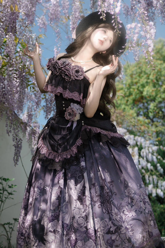 Gothic Lolita Skirt - Angel Garden, 2 Colors, Printed, Sweet Style, Bow Detail - additional product view 2