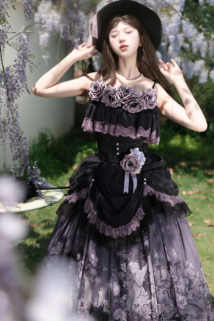 Gothic Lolita Skirt - Angel Garden, 2 Colors, Printed, Sweet Style, Bow Detail - additional product view 4