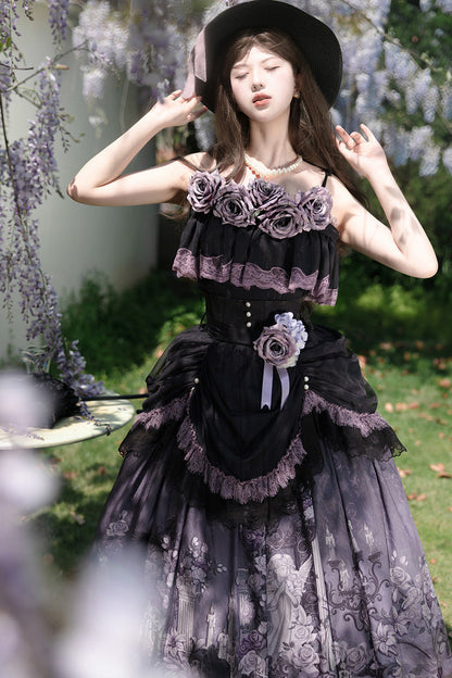 Gothic Lolita Skirt - Angel Garden, 2 Colors, Printed, Sweet Style, Bow Detail - additional product view 4