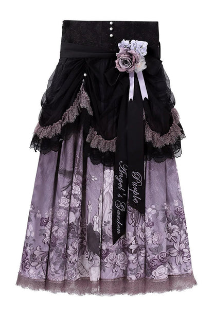 Gothic Lolita Skirt - Angel Garden, 2 Colors, Printed, Sweet Style, Bow Detail - additional product view 6