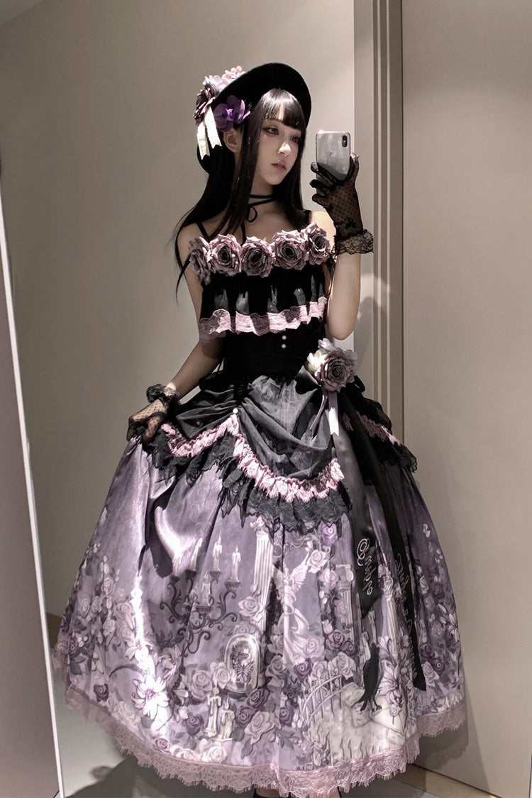 Gothic Lolita Skirt - Angel Garden, 2 Colors, Printed, Sweet Style, Bow Detail - additional product view 7