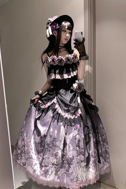 Gothic Lolita Skirt - Angel Garden, 2 Colors, Printed, Sweet Style, Bow Detail - additional product view 7