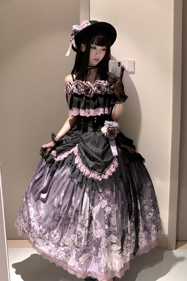 Gothic Lolita Skirt - Angel Garden, 2 Colors, Printed, Sweet Style, Bow Detail - additional product view 8