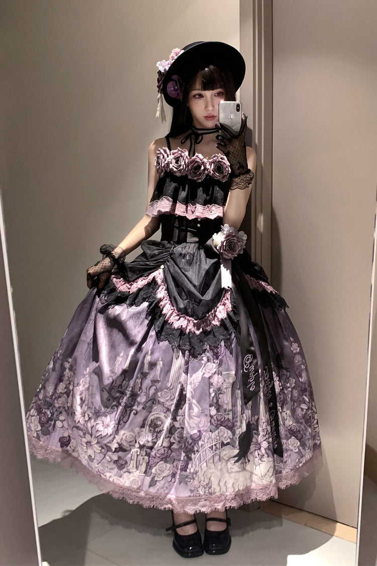 Gothic Lolita Skirt - Angel Garden, 2 Colors, Printed, Sweet Style, Bow Detail - additional product view 9